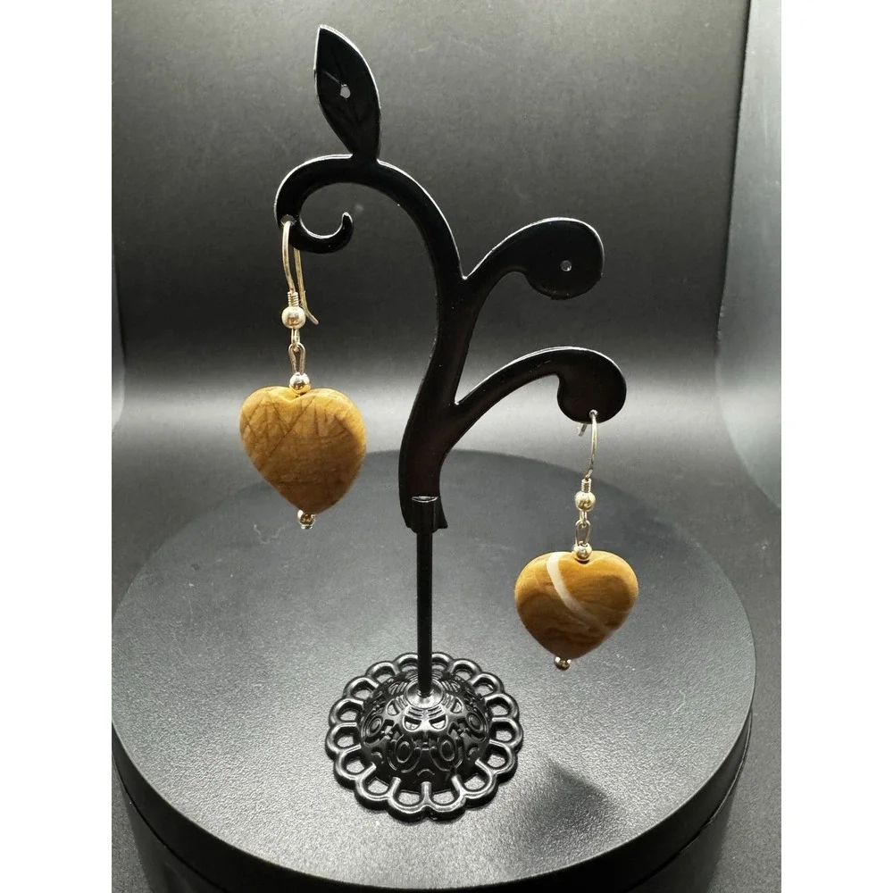 India Picture Jasper Heart Shaped Dangle Earrings‎